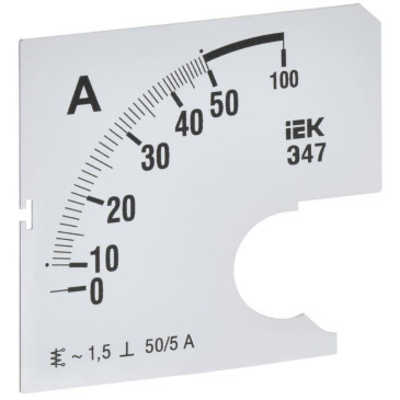 Шкала сменная IEK 50/5А-1.5 для амперметра Э47, размер - 72х72 мм