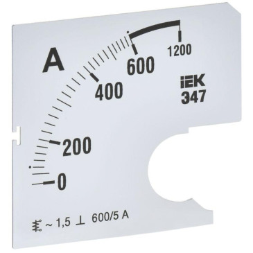 Шкала сменная IEK 600/5А-1.5 для амперметра Э47, размер - 72х72 мм