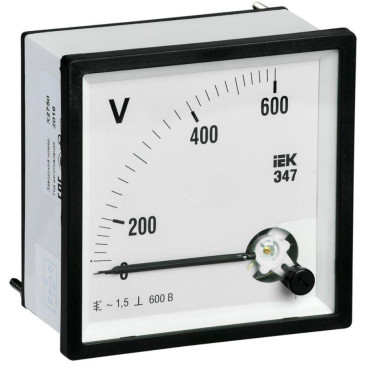 Вольтметр IEK Э47 600В, класс точности 1.5, диапазон измерений - 0-600 В, размер - 72х72 мм