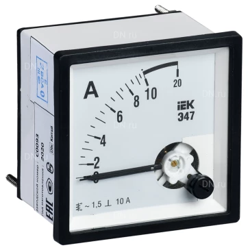 Амперметр IEK Э47 10А, класс точности 1.5, диапазон измерений - 0-10А, размер - 72х72мм IPA10-6-0010-E