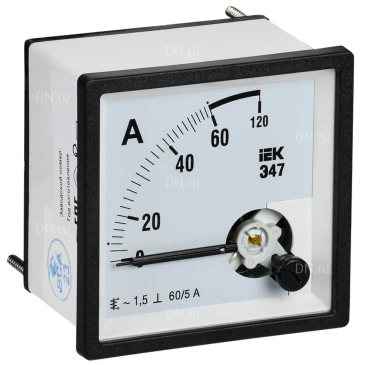 Амперметр IEK Э47 60/5А, класс точности 1.5, диапазон измерений - 0-60А, размер - 72х72мм IPA10-6-0060-E