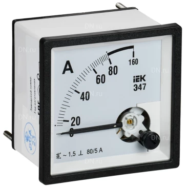 Амперметр IEK Э47 80/5А, класс точности 1.5, диапазон измерений - 0-80А, размер - 72х72мм IPA10-6-0080-E