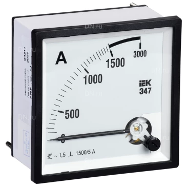Амперметр IEK Э47 1500/5А, класс точности 1.5, диапазон измерений - 0-1500А, размер - 72х72мм IPA10-6-1500-E