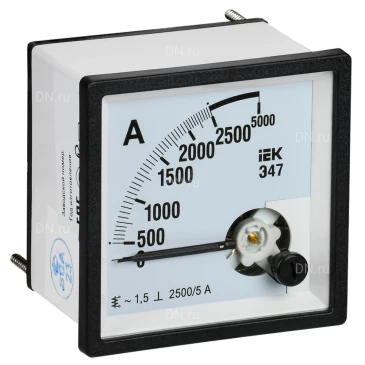 Амперметр IEK Э47 2500/5А, класс точности 1.5, диапазон измерений - 0-2500А, размер - 72х72мм IPA10-6-2500-E