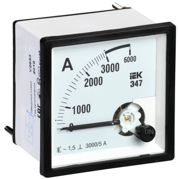 Амперметр IEK Э47 3000/5А, класс точности 1.5, диапазон измерений - 0-3000А, размер - 72х72мм IPA10-6-3000-E