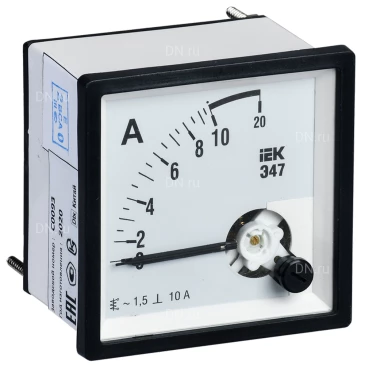 Амперметр IEK Э47 10А, класс точности 1.5, диапазон измерений - 0-10А, размер - 96х96мм IPA20-6-0010-E
