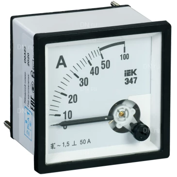 Амперметр IEK Э47 50А, класс точности 1.5, диапазон измерений - 0-50А, размер - 96х96мм IPA20-6-0050-E