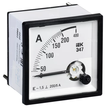 Амперметр IEK Э47 200/5А, класс точности 1.5, диапазон измерений - 0-200А, размер - 96х96мм IPA20-6-0200-E