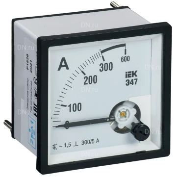 Амперметр IEK Э47 300/5А, класс точности 1.5, диапазон измерений - 0-300А, размер - 96х96мм IPA20-6-0300-E