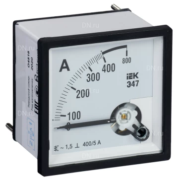 Амперметр IEK Э47 400/5А, класс точности 1.5, диапазон измерений - 0-400А, размер - 96х96мм IPA20-6-0400-E