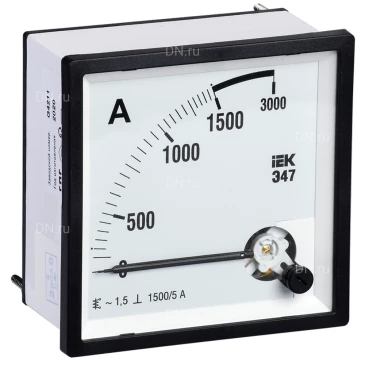Амперметр IEK Э47 1500/5А, класс точности 1.5, диапазон измерений - 0-1500А, размер - 96х96мм IPA20-6-1500-E