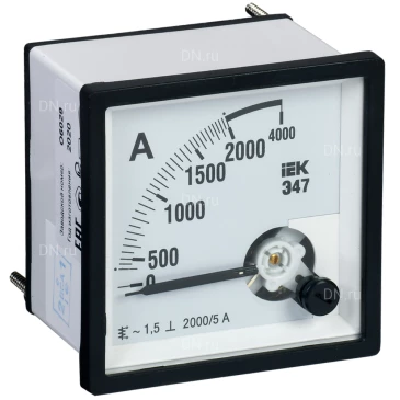 Амперметр IEK Э47 2000/5А, класс точности 1.5, диапазон измерений - 0-2000А, размер - 96х96мм IPA20-6-2000-E