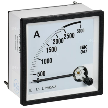 Амперметр IEK Э47 2500/5А, класс точности 1.5, диапазон измерений - 0-2500А, размер - 96х96мм IPA20-6-2500-E