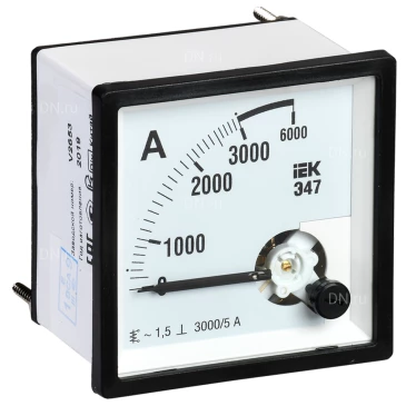 Амперметр IEK Э47 3000/5А, класс точности 1.5, диапазон измерений - 0-3000А, размер - 96х96мм IPA20-6-3000-E