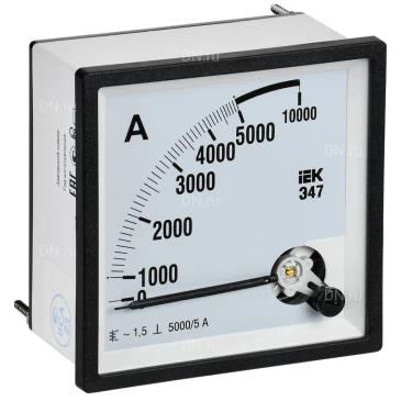 Амперметр IEK Э47 5000/5А, класс точности 1.5, диапазон измерений - 0-5000А, размер - 96х96мм IPA20-6-5000-E
