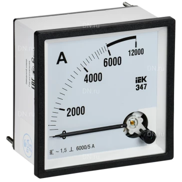 Амперметр IEK Э47 6000/5А, класс точности 1.5, диапазон измерений - 0-6000А, размер - 96х96мм IPA20-6-6000-E