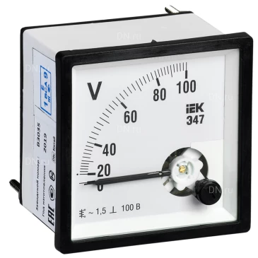 Вольтметр IEK Э47 100В, класс точности 1.5, диапазон измерений - 0-100В, размер - 72х72мм IPV10-6-0100-E