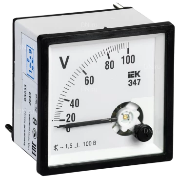 Вольтметр IEK Э47 100В, класс точности 1.5, диапазон измерений - 0-100В, размер - 96х96мм IPV20-6-0100-E