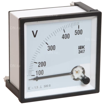 Вольтметр IEK Э47 500В, класс точности 1.5, диапазон измерений - 0-500В, размер - 96х96мм IPV20-6-0500-E