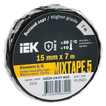 Изолента IEK MIXTAPE 5 ширина - 15 мм, длина - 7 м, толщина - 0.35 мм, материал - ткань, цвет - черный