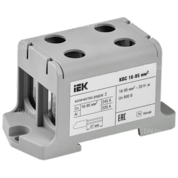 Клемма вводная IEK КВС 16-95мм2 силовая 2-рядная, диапазон сечений - 16-95мм2, цвет - серый YZN13-095-K03