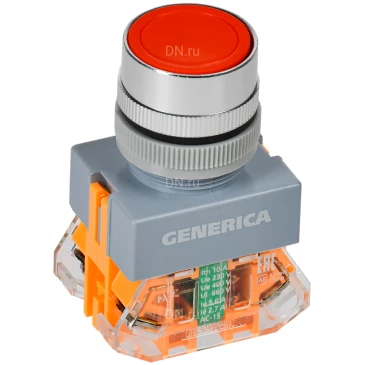Кнопка управления GENERICA D7-11T плоская, диаметр отверстия - 22мм, 1НЗ+1НО, с фиксацией, цвет - красный BBT50-11T-3-21-K04-G