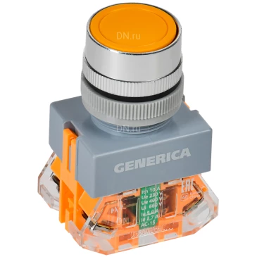 Кнопка управления GENERICA D7-11BN плоская, диаметр отверстия - 22мм, 1НЗ+1НО, цвет - желтый BBT50-11BN-3-22-K05-G