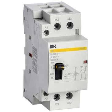Контактор модульный IEK KARAT КМ63-11МР с ручным управлением, рабочий ток 63А, катушка управления 230В, 1НО+1НЗ MKK12-63-11