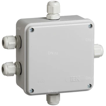 Коробка распаячная IEK КМ41330 для открытой проводки безгалогенная (HF), 5 гермовводов PG9, 100х100x50мм, материал - пластик, цвет - серый, IP55, упаковка - 40шт. UKO10-100-100-050-K51-55