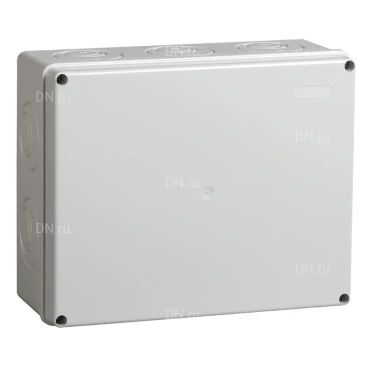 Коробка распаячная IEK КМ41342 для открытой проводки безгалогенная (HF) с монтажной платой, 5 вводов, 240х195x90мм, материал - пластик, цвет - серый, IP55, упаковка - 6шт. UKO10-240-195-090-K52-55