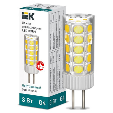 Лампа светодиодная IEK CORN 3.5 Вт, 230 В, цоколь - G4, световой поток - 333 Лм, цветовая температура - 4000 К, цвет свечения - белый, форма - капсульная