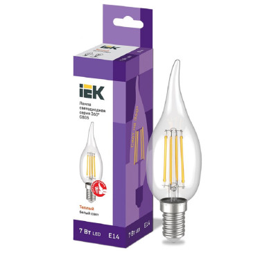 Лампа светодиодная IEK LLF-CВ35 7 Вт, 230 В, цоколь - E14, световой поток - 840 Лм, цветовая температура - 3000 К, цвет свечения - теплый белый, форма - свеча на ветру