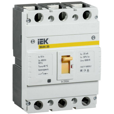 Автоматический выключатель трехполюсный IEK ВА44 250А 25кА, сила тока 250 A, отключающая способность 25 кА