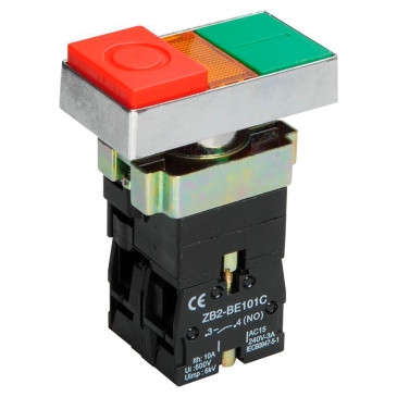 Кнопка IEK LAY5-BW8465 ″I-O″ комбинированная, контакты 1НЗ+1НО, LED лампа 230В, IP40, цвет – красный/зеленый