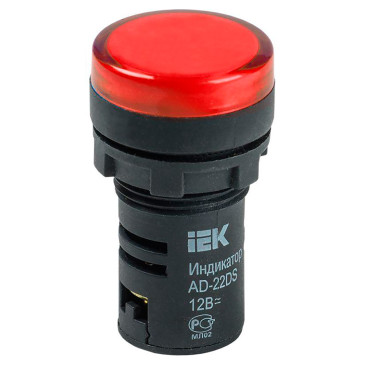 Лампа сигнальная IEK AD22DS диаметр отверстия – 22 мм, LED 12В, IP40, цвет – красный