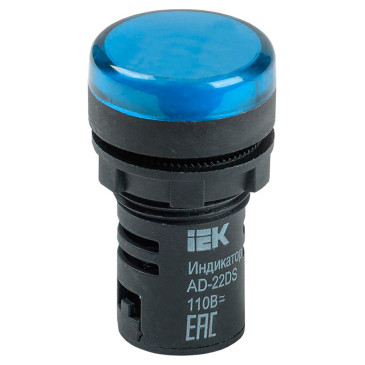Лампа сигнальная IEK AD22DS диаметр отверстия – 22 мм, LED 24В, IP40, цвет – синий