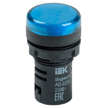 Лампа сигнальная IEK AD22DS диаметр отверстия – 22 мм, LED 230В, IP40, цвет – синий