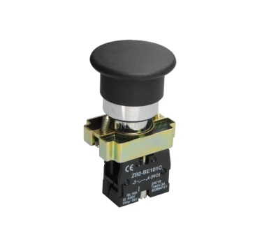 Кнопка управления IEK LAY5-BC21 1NO Ду22 без подсветки, тип кнопки - грибовидная, черная, напряжение - 660В, степень защиты IP40