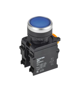 Кнопка IEK MASTER MI-BT60-11TD-3-11-K07 Ду22 1NO+1NC с подсветкой и фиксацией, тип кнопки - плоская, синяя, степень защиты IP65