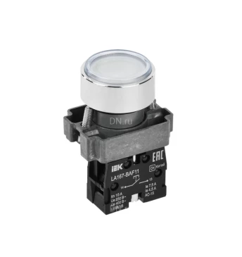 Кнопка управления IEK LA167-BAF11 1NO Ду22, тип кнопки - плоская, белая, напряжение - 660В, степень защиты IP65