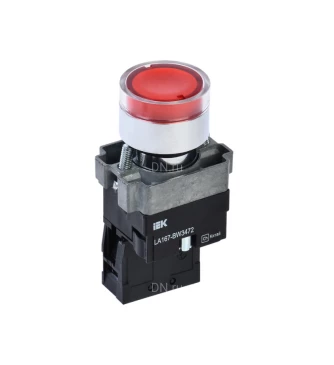 Кнопка управления IEK LA167-BWF3472 RC 1NO Ду22 с подсветкой, тип кнопки - плоская, красная, напряжение - 660В, степень защиты IP65