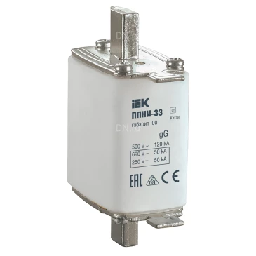 Предохранитель IEK ППНИ-33, вставка плавкая, габарит 00, номинальный ток - 12А, напряжение - 690В, частота - 50Гц, климатическое исполнение - УХЛ3 DPP10-012