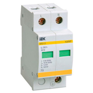 Ограничитель импульсных перенапряжений IEK ОПС1-D 2P 2 полюса, разрядный ток 10 кА, напряжение 230/250В