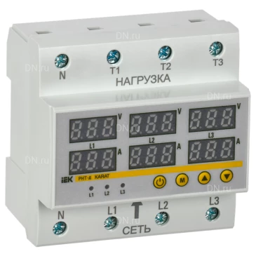 Реле контроля напряжения и тока IEK РНТ-д трехфазное 90мм, 63А, электронный дисплей, IP20 IVC41-3-63