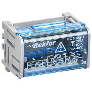 Кросс-модуль IEK TEKFOR ШНК 2х7 L+PEN, номинальный ток - 100А, материал корпуса - пластик, материал шины - латунь, количество шин - 2шт, количество контактов - 14шт, TF-DN10-2-07-100