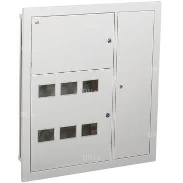 Щит этажный IEK ЩЭ-6-Э LIGHT встраиваемый, уменьшенной глубины, количество электросчетчиков - 6, IP31, корпус - сталь, цвет - серый, слаботочный отсек справа MKM42-06-31-E-L