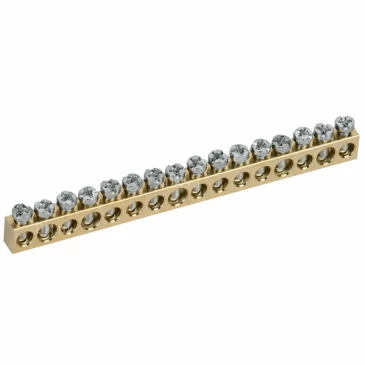 Шина нулевая IEK TEKFOR 6х9мм 16 отверстий, назначение - L-фаза, материал - латунь, TF-KP00D-SN-16