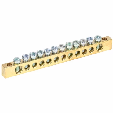 Шина IEK PEN земля-ноль 6х9мм 12/2 крепление по краям, количество соединений - 12, материал - латунь, YNN11-12-100