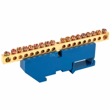 Шина IEK N ноль ШНИ-6х9-18-Д-С исполнение изолятора - с DIN-изолятором, количество соединений - 18, материал - латунь, цвет - синий, YNN10-69-18D-K07