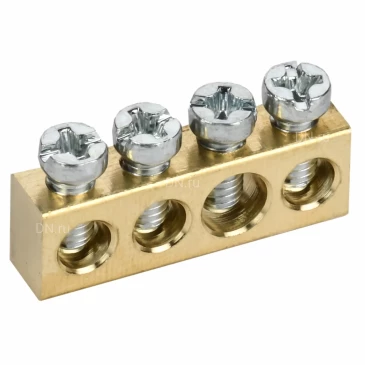 Шина нулевая IEK TEKFOR 6х9мм 4 отверстия, назначение - L-фаза, материал - латунь, TF-KP00D-SN-04